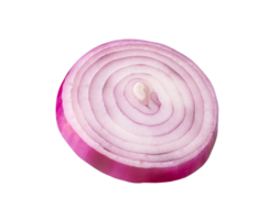 Red or purple Spanish onion in one slice in circle shape isolated with clipping path in file format png