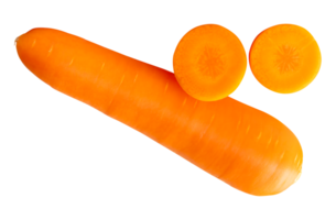 A fresh orange carrot root with slices in circles in stack isolated with clipping path in file format png