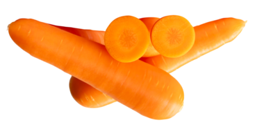 A stack carrot roots with slices in circles isolated with clipping path in file format png