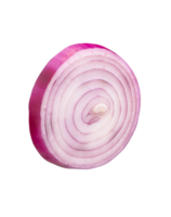 Fresh peeled red or purple Spanish onion in one slice in circle shape isolated with clipping path in file format png