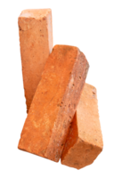 Side view of three cracked old red or orange bricks in stack isolated with clipping path in file format png