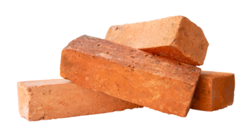 Four old red or orange bricks in stack isolated with clipping path in file format png
