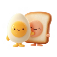 Cute egg and toast characters bring joy to breakfast time with their playful expressions png