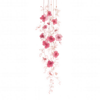Hanging floral decor featuring delicate pink flowers and intricate trailing vines creates charming and elegant vertical element for any design project. This beautiful clipart adds touch of nature png