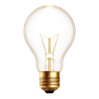 Clear lightbulb with gold base, symbolizing innovation and bright ideas. This elegant design showcases classic shape, perfect for various decorative and functional uses png