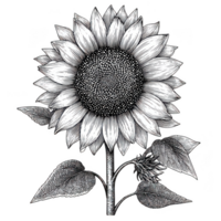 Detailed illustration of sunflower featuring bold petals and textured center, symbolizing cheerfulness and vitality. This floral element is perfect for various design projects png