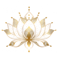 Beautiful gold lotus flower design, symbolizing serenity and meditation, with intricate patterns and details that evoke sense of calm and tranquility png