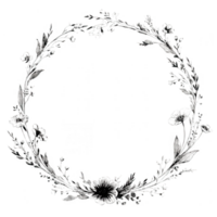 Elegant botanical wreath design featuring intricate floral elements in circular shape, perfect for decorative purposes and adding touch of nature beauty to any project png