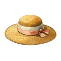 Stylish straw hat featuring decorative ribbon, perfect for sunny days and outdoor activities. This accessory adds touch of elegance and charm to any summer outfit png