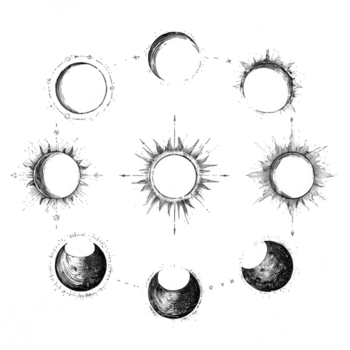 mão desenhado eclipse seqüência diagrama exibindo vários estágios do eclipse, ilustrando beleza e complexidade do isto astronômico evento. Projeto captura essência do Ciência e natureza png