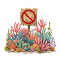 Colorful coral reef with no touch sign, emphasizing marine preservation and importance of protecting underwater ecosystems. vibrant corals and marine life create lively underwater scene png
