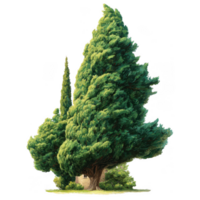 Tall cypress tree stands majestically, showcasing its lush green foliage and unique shape. This natural element adds beauty to any landscape, evoking sense of tranquility and connection to nature png