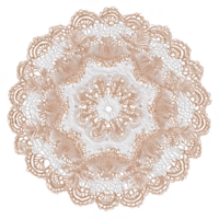 Delicate lace doily featuring intricate patterns and soft color palette, perfect for textile decor. This elegant piece adds charm and sophistication to any setting png