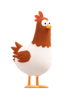 Whimsical cartoon chicken with red comb and white feathers png