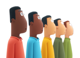 Diverse cartoon characters in profile view in colorful outfits png