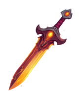 Glowing fantasy sword with orange blade and intricate designs png