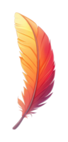 Vibrant feather with gradient hues of orange and red png