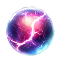 Vibrant electric energy sphere with neon lightning png