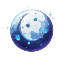 Stylized cartoon moon with craters and stars in space png