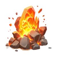 Glowing magical crystal with molten lava effect png