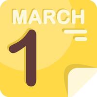 1 March Calendar Flat Icon vector