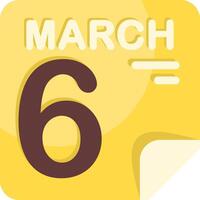 6 March Calendar Flat Icon vector