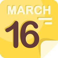 16 March Calendar Flat Icon vector
