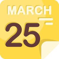 25 March Calendar Flat Icon vector
