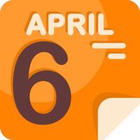 6 April Calendar Flat Icon vector