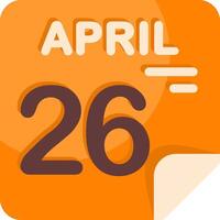 26 April Calendar Flat Icon vector