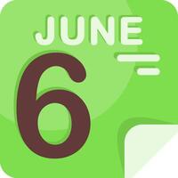 6 June Calendar Flat Icon vector