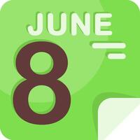 8 June Calendar Flat Icon vector