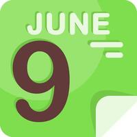 9 June Calendar Flat Icon vector