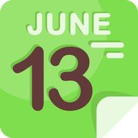 13 June Calendar Flat Icon vector