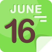 16 June Calendar Flat Icon vector