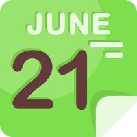21 June Calendar Flat Icon vector