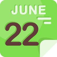 22 June Calendar Flat Icon vector