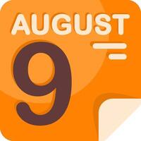 9 August Calendar Flat Icon vector
