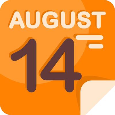 14 August Calendar Flat Icon