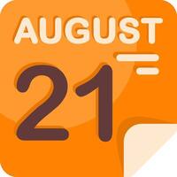 21 August Calendar Flat Icon vector