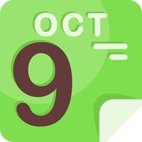 9 October Calendar Flat Icon vector