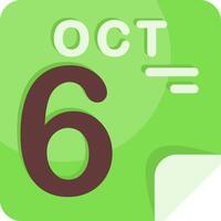 6 October Calendar Flat Icon vector