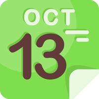 13 October Calendar Flat Icon vector