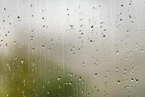 Closeup of Rain Drops on Glass Window photo