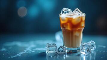 Refreshing iced beverage with creamy texture and ice cubes. photo