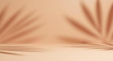 Minimalist product display with soft tropical leaf shadows for backdrop use photo