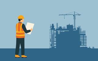 Construction Engineer Inspecting Building Site, Building background, illustration vector