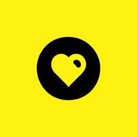 Minimalist Heart Icon in Black Circle on Yellow Background vector