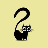 Curious Black Cat with Question Mark Tail vector