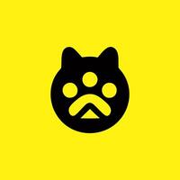 Minimalist Cat Face with Paw Print Icon on Yellow Background vector